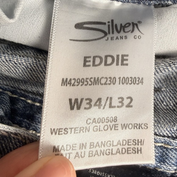 Silver Jeans Mens 34x32 Blue Denim Eddie Straight Y2K Faded Thick Stitch - Picture 6 of 16